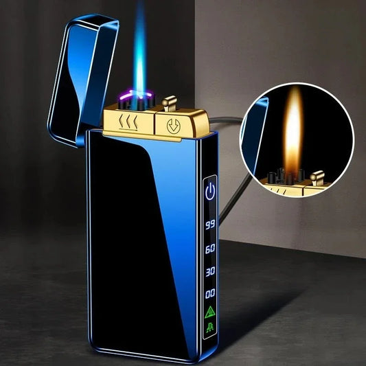 New Triple Flame Electric Pulse Plasma Dual Arc USB Lighter Metal Gas and Electric Lighter LED Screen Display