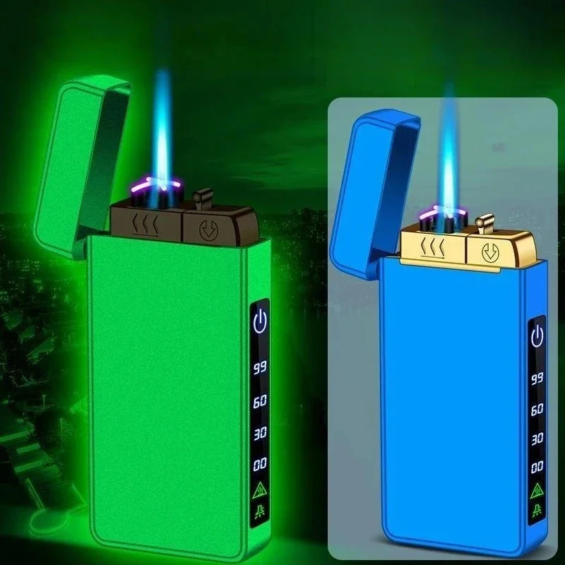 New Triple Flame Electric Pulse Plasma Dual Arc USB Lighter Metal Gas and Electric Lighter LED Screen Display
