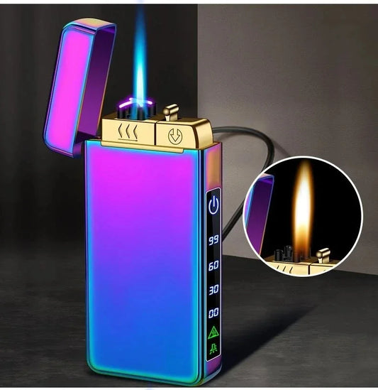 New Triple Flame Electric Pulse Plasma Dual Arc USB Lighter Metal Gas and Electric Lighter LED Screen Display