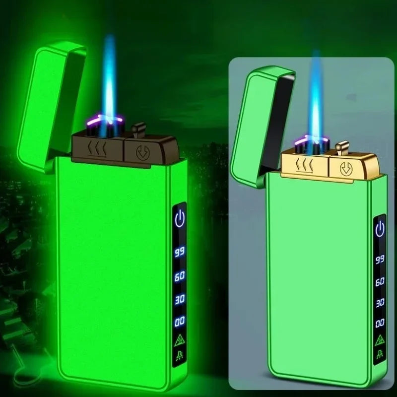 New Triple Flame Electric Pulse Plasma Dual Arc USB Lighter Metal Gas and Electric Lighter LED Screen Display